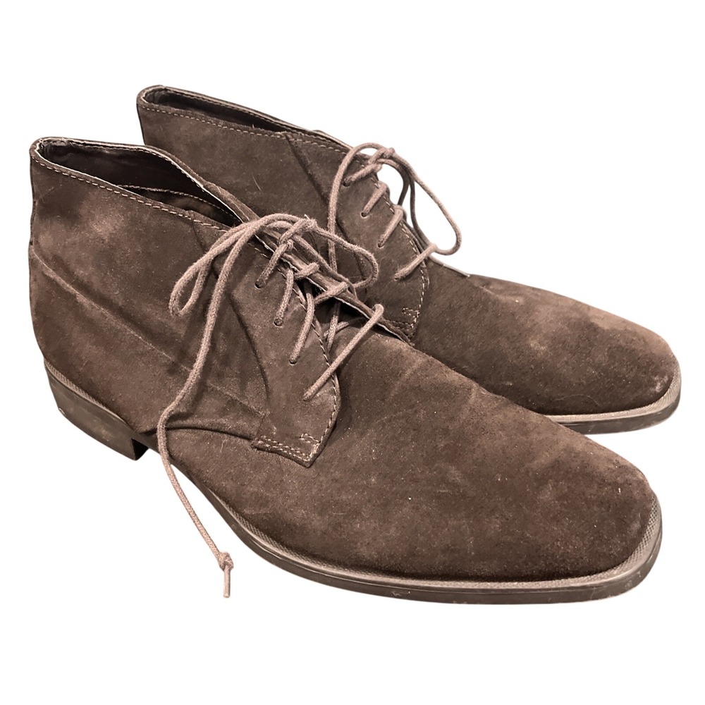 Calvin Klein Chukka Mens 9.5 Brown Ellias Suede Lace Up Square Toe Ankle Boots